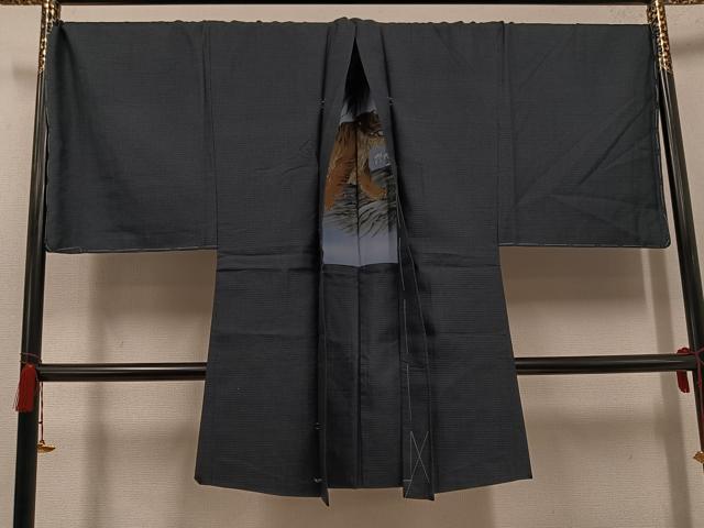 平和屋着物●男性　お召　アンサンブル　長襦袢(無双仕立て)セット　正絹　逸品　未使用　AABH3815ph