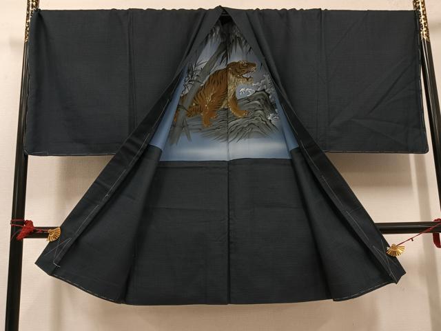 平和屋着物●男性　お召　アンサンブル　長襦袢(無双仕立て)セット　正絹　逸品　未使用　AABH3815ph