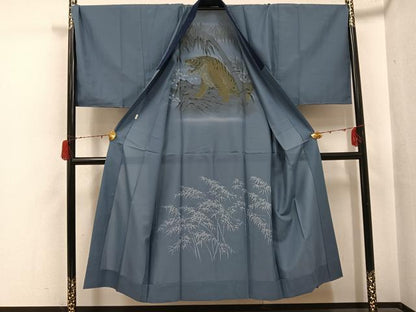 平和屋着物●男性　お召　アンサンブル　長襦袢(無双仕立て)セット　正絹　逸品　未使用　AABH3815ph