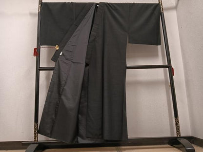 平和屋着物●男性　色無地　アンサンブル　長襦袢(無双仕立て)セット　蝋色×空五倍子色　洗える着物　AABH3819ph