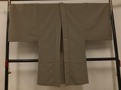 平和屋着物●男性　色無地　アンサンブル　長襦袢(無双仕立て)セット　蝋色×空五倍子色　洗える着物　AABH3819ph