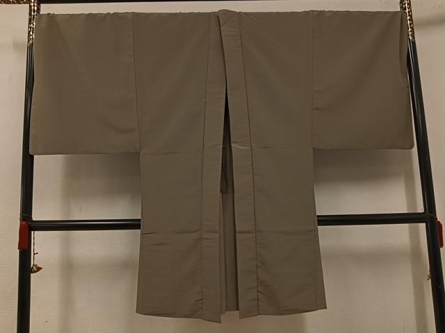 平和屋着物●男性　色無地　アンサンブル　長襦袢(無双仕立て)セット　蝋色×空五倍子色　洗える着物　AABH3819ph