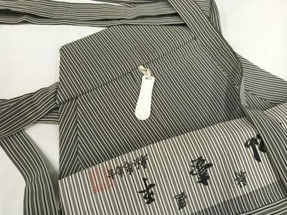 平和屋着物●男性　創業100年　毘龍織　安部吉　馬乗り袴　仙台平　縞　正絹　逸品　AABH3820ph