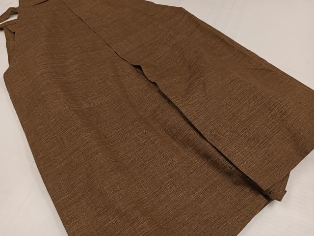 平和屋着物●男性　馬乗り袴　紬地　色無地　黄枯茶色　正絹　逸品　AABH3822ph