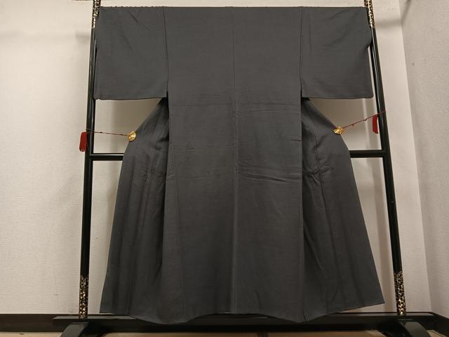 平和屋着物●男性　お召　墨色　正絹　逸品　AABH3824ph