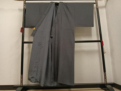 平和屋着物●男性　お召　墨色　正絹　逸品　AABH3824ph