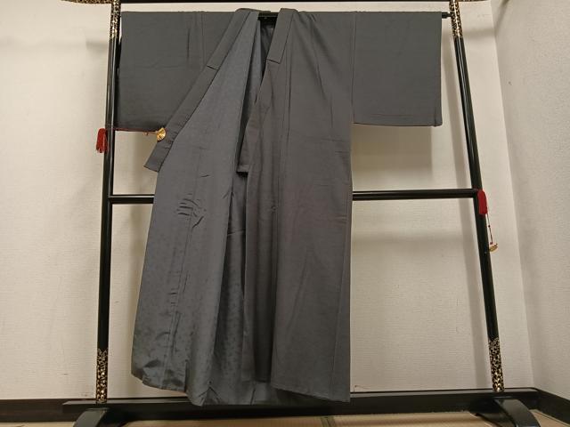 平和屋着物●男性　お召　墨色　正絹　逸品　AABH3824ph