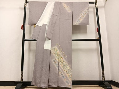 平和屋着物●訪問着　向い鳥葡萄花唐草文　暈し染め　金彩　正絹　逸品　AABH3825ph