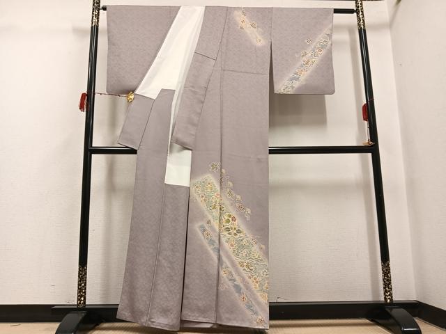 平和屋着物●訪問着　向い鳥葡萄花唐草文　暈し染め　金彩　正絹　逸品　AABH3825ph
