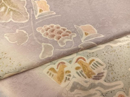 平和屋着物●訪問着　向い鳥葡萄花唐草文　暈し染め　金彩　正絹　逸品　AABH3825ph