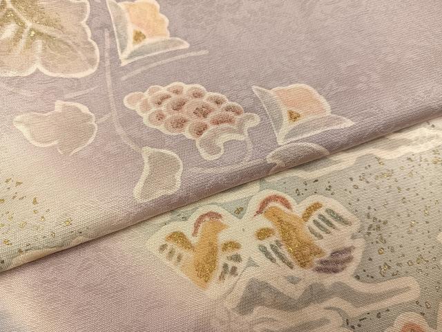 平和屋着物●訪問着　向い鳥葡萄花唐草文　暈し染め　金彩　正絹　逸品　AABH3825ph