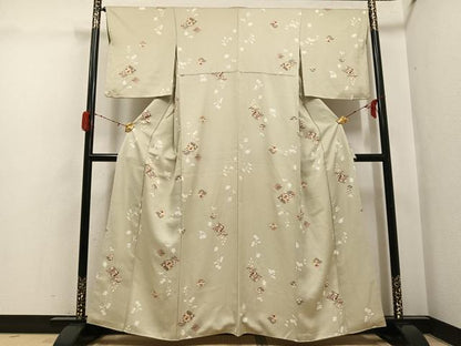 平和屋着物●上質な小紋　松皮菱草花文　金彩　正絹　逸品　AABH3827ph