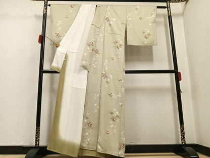 平和屋着物●上質な小紋　松皮菱草花文　金彩　正絹　逸品　AABH3827ph