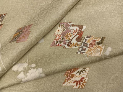 平和屋着物●上質な小紋　松皮菱草花文　金彩　正絹　逸品　AABH3827ph