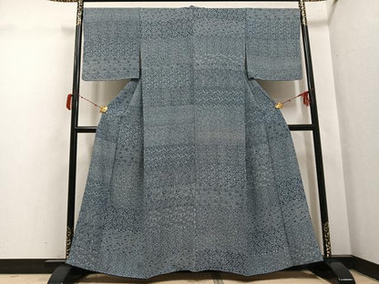 平和屋着物●本藍　小紋　草花文　正絹　逸品　AABH3828ph