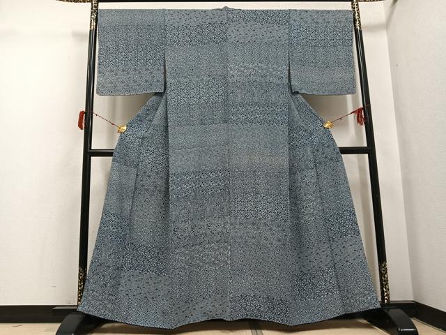 平和屋着物●本藍　小紋　草花文　正絹　逸品　AABH3828ph