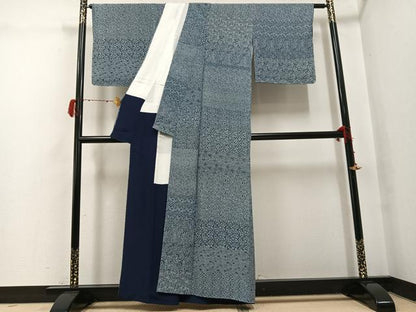 平和屋着物●本藍　小紋　草花文　正絹　逸品　AABH3828ph