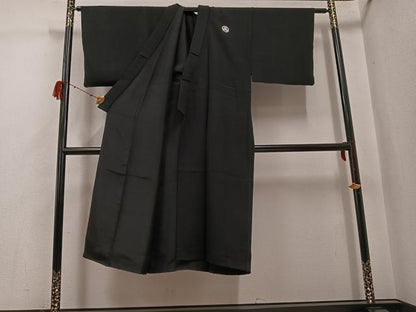 平和屋着物●男性　黒紋付・羽織セット　正絹　逸品　AABH3829ph