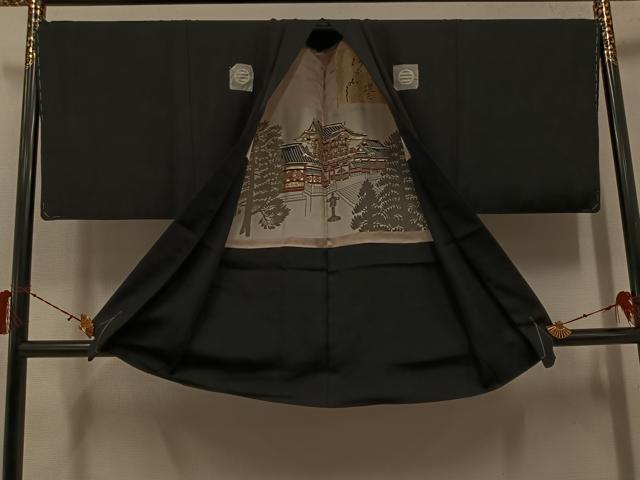 平和屋着物●男性　黒紋付・羽織セット　正絹　逸品　AABH3830ph