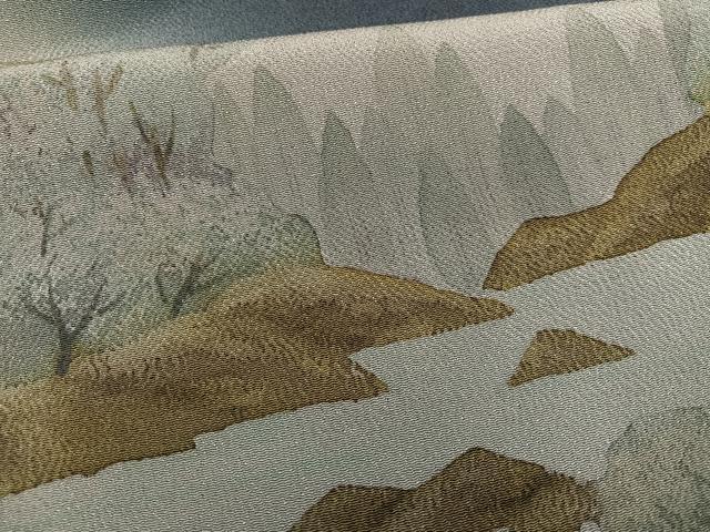 平和屋着物●訪問着　手描き　樹林文　暈し染め　鬼しぼ縮緬　正絹　逸品　未使用　AABH3835ph