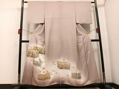 平和屋着物●金彩友禅　卓越技能者・名工・和田光正　色留袖　群れ鶴草花文　暈し染め　金彩　正絹　逸品　AABH3836ph
