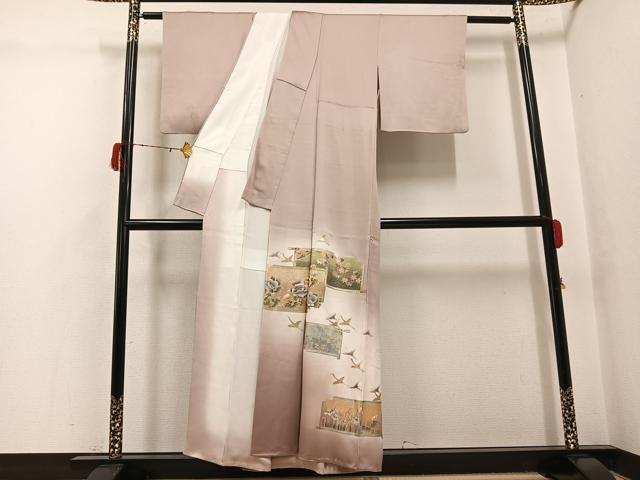 平和屋着物●金彩友禅　卓越技能者・名工・和田光正　色留袖　群れ鶴草花文　暈し染め　金彩　正絹　逸品　AABH3836ph