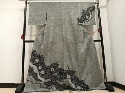 平和屋着物●訪問着　総絞り　花青海波　黒地　さが美扱い　正絹　逸品　未使用　AABH3848ph