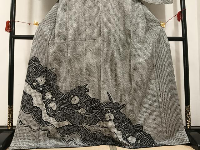 平和屋着物●訪問着　総絞り　花青海波　黒地　さが美扱い　正絹　逸品　未使用　AABH3848ph