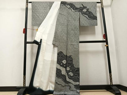 平和屋着物●訪問着　総絞り　花青海波　黒地　さが美扱い　正絹　逸品　未使用　AABH3848ph