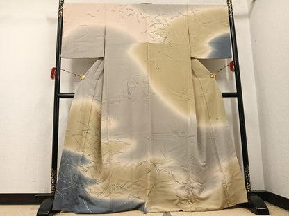 平和屋着物●十日町　加賀草木友禅の第一人者　田村哲彦　訪問着　松葉　暈し染め　正絹　逸品　AABH3856ph