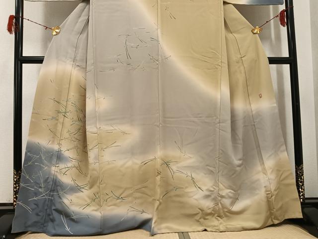 平和屋着物●十日町　加賀草木友禅の第一人者　田村哲彦　訪問着　松葉　暈し染め　正絹　逸品　AABH3856ph
