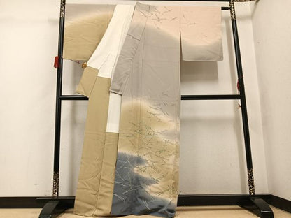 平和屋着物●十日町　加賀草木友禅の第一人者　田村哲彦　訪問着　松葉　暈し染め　正絹　逸品　AABH3856ph