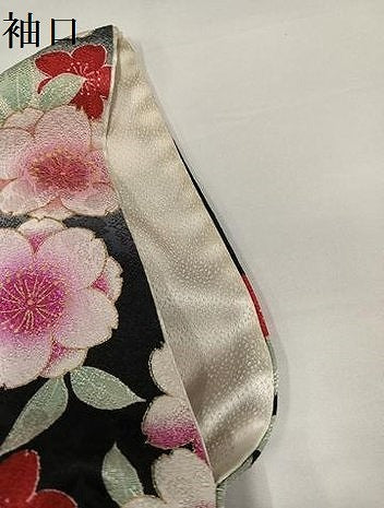 平和屋着物●豪華振袖　駒刺繍　夜桜　暈し染め　黒地　金彩　正絹　逸品　AABH3860ph