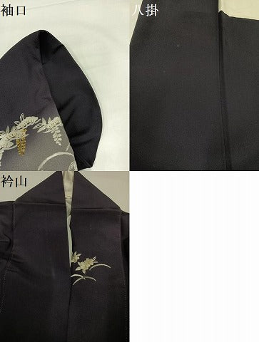 平和屋着物●訪問着　総手刺繍　草花文　暈し染め　金糸　正絹　逸品　AABH3875ph