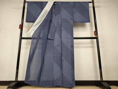 平和屋着物＊夏物 小紋 紗 舞蝶文 洗える着物 AABH3884jd