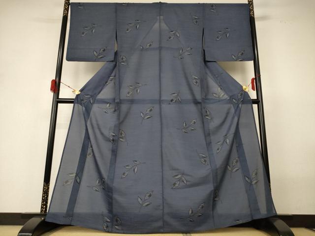 平和屋着物＊夏物 小紋 紗 舞葉文 洗える着物 AABH3889jd