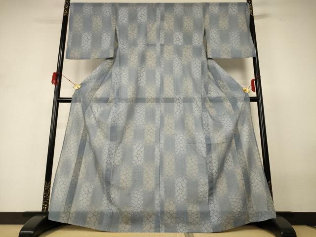 平和屋着物＊夏物 小紋 紗 石畳文 洗える着物 AABH3894jd