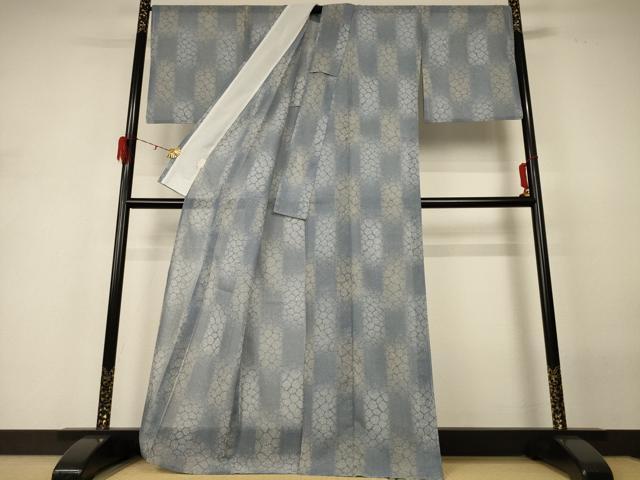 平和屋着物＊夏物 小紋 紗 石畳文 洗える着物 AABH3894jd