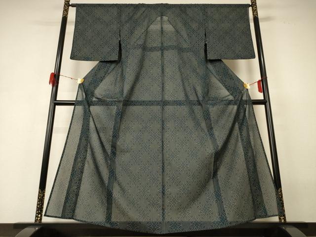 平和屋着物＊夏物 小紋 紗 幾何学文様 洗える着物 未使用 AABH3895jd