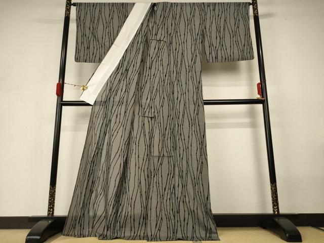 平和屋着物＊夏物 小紋 紗 変わり縞 洗える着物 AABH3896jd