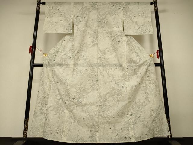 平和屋着物＊夏物　小紋　絽　流水草花文　洗える着物　AABH3902jd 平和屋着物＊夏物 小紋 絽 型染め 流水草花文 正絹 逸品 AABB2508jd