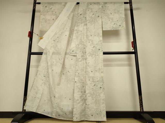平和屋着物＊夏物 小紋 絽 流水草花文 洗える着物 AABH3902jd