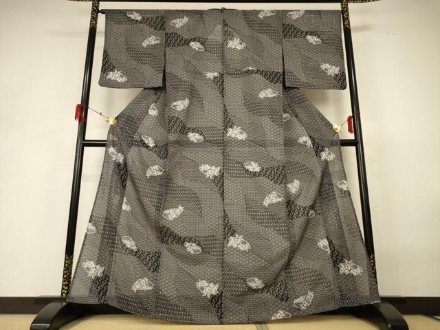 平和屋着物＊夏物 小紋 絽 切嵌吉祥花文 洗える着物 AABH3905jd