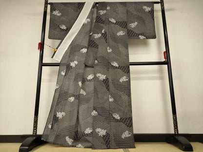 平和屋着物＊夏物 小紋 絽 切嵌吉祥花文 洗える着物 AABH3905jd