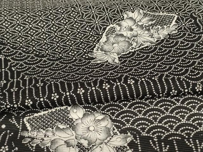 平和屋着物＊夏物 小紋 絽 切嵌吉祥花文 洗える着物 AABH3905jd