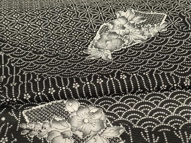 平和屋着物＊夏物 小紋 絽 切嵌吉祥花文 洗える着物 AABH3905jd