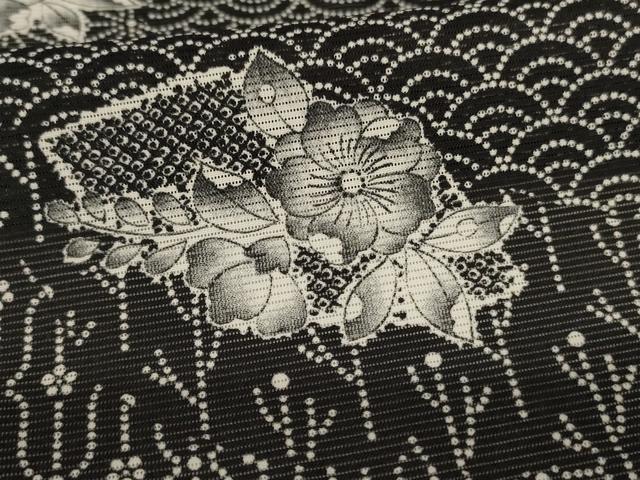 平和屋着物＊夏物 小紋 絽 切嵌吉祥花文 洗える着物 AABH3905jd