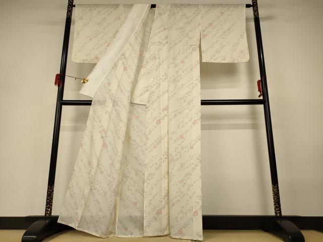 平和屋着物＊夏物 小紋 絽 草花文 洗える着物 AABH3907jd