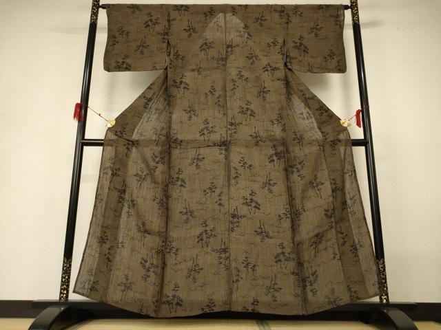 平和屋着物＊夏物　小千谷ちぢみ　芝花文　麻　逸品　AABH3912jd