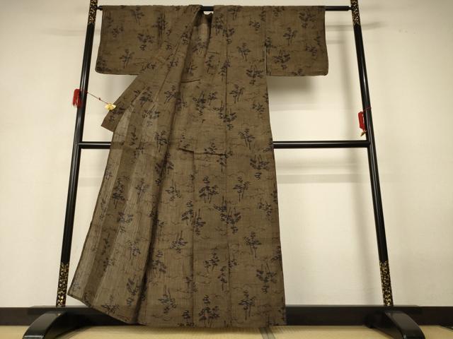 平和屋着物＊夏物　小千谷ちぢみ　芝花文　麻　逸品　AABH3912jd